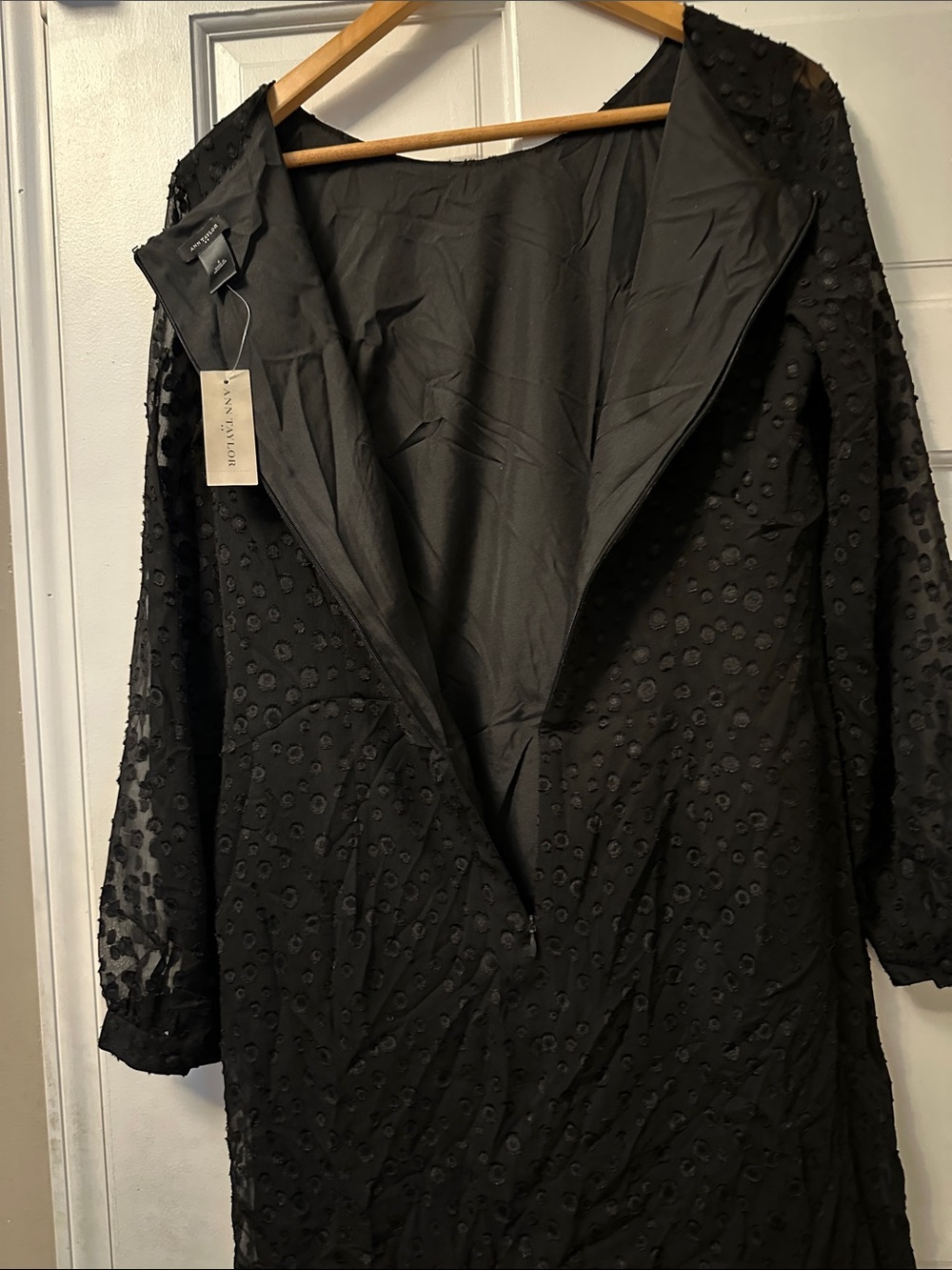 Ann Taylor Black Sheer Swiss Dot Long Sleeve Dress - Picture 4 of 6
